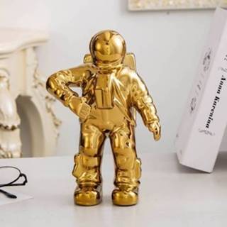 👉 Vaas keramiek keramische goud active Astronaut model gedroogde bloemen voor tafelblad decor tool, vorm: lopen (goud)