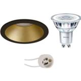 👉 Zwart goud aluminium Philips - Led Spot Set Corepro 827 36d Pragmi Pollon Pro Gu10 Fitting Dimbaar Inbouw Rond Mat Zwart/goud 7434238793725