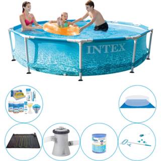 👉 Zwembad PVC blauw Set - 7-delig Intex Metal Frame Rond Strandzijde 305x76 Cm 8720574962413