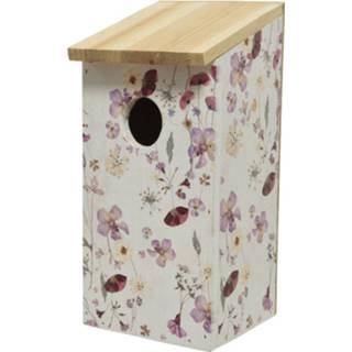 👉 Vogelhuisje hout multikleur Vurenhouten Vogelhuisjes/nestkastjes Met Bloemen Print 12 X 13,5 26 Cm - Vogelhuisjes Tuindecoraties 8720194701782