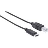 👉 Zwart mannen Manhattan USB-kabel USB 2.0 USB-B stekker, USB-C stekker 2.00 m