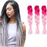 👉 Pruik rood roze active Mode kleurverloop individuele vlecht pruiken chemische vezel grote vlechten, lengte: 60cm (14 perzik + licht roze)