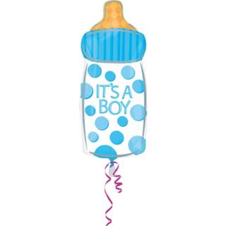 👉 Folieballon blauw wit baby's jongens Amscan Babyfles Jongen 25 X 58 Cm Lichtblauw/wit 26635268028