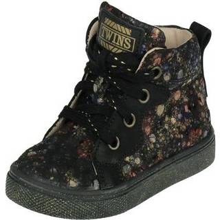 👉 Veterboots black combi leder meisjesschoenen verwisselbaar zwart meisjes Twins halfhoge veterboot