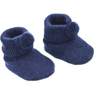 👉 Babyslofjes acryl blauw baby's Soft Touch Pompom 0-3 Maanden Junior Navy 6013719831814