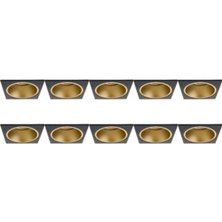 👉 Armatuur zwart goud aluminium Spot 10 Pack - Pragmi Minko Pro Gu10 Fitting Inbouw Vierkant Mat Zwart/goud Verdiept 90mm 6013922325391
