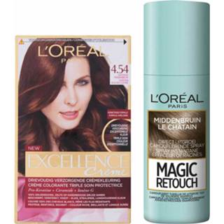 👉 Haarkleuring bruin active L'Oréal Excellence Creme Haarverf 4.54 Kastanje Middenbruin + Magic Retouch Uitgroeispray 75 ml Pakket 7434940638697