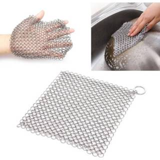 👉 Active Roestvrijstalen vierkante gietijzeren schonere potborstel Scrubber Home Cookware Keukenreinigingsgereedschap, maat: 6Ã? 6 inch