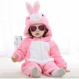 👉 Jumpsuit roze flanellen active baby's Cartoon Animal Shape Romper, Maat: 90CM (Roze Konijn)