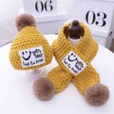 👉 Gebreide muts active kinderen baby's C0108 Smiley herfst en winter baby wollen sjaal set (kurkuma)