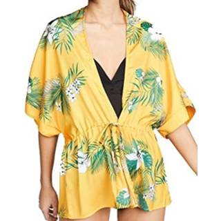 👉 Jurk geel s active Bandbreedte losse met korte mouwen en print (kleur: geel, maat: S)