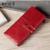 👉 Portemonnee rood leer active vrouwen Dames echt lange antidiefstal kaart tas multifunctionele handtas (rood)