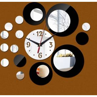 👉 Klok zwart acryl zilver active 2 STKS 3D Stereo Decoratieve Digitale Spiegel Muursticker Wandklok (Zilver Zwart)