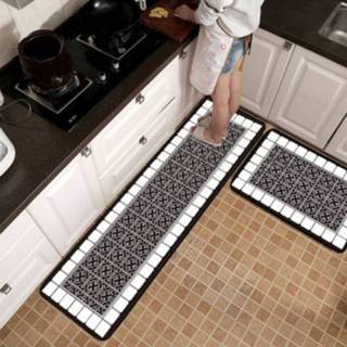 👉 Tapijt active Geometrische Lattice Keuken Bad Antislip Mat, Afmeting: 50x80cm + 50x160cm (Geometrisch Europees)