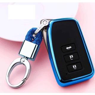 👉 Schaal blauw active Galvaniserende TPU autosleutelhoes met enkele sleutelring voor LEXUS RX200T / GS ES300 IS NX200 LS ES200 RX270 NX300H LX570 (blauw)