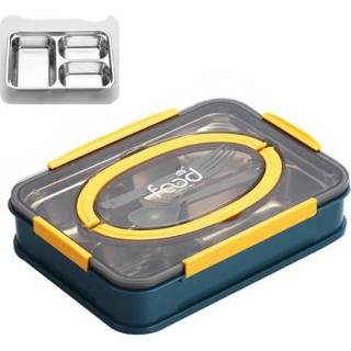 👉 Magnetron marineblauw active Creatieve lunchbox voor studenten Bento-box met bestek, stijl: drie rasters (marineblauw)