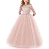 👉 Prinsessen jurk roze active meisjes kinderen feestjurk kinderkleding bruidsmeisje bruiloft bloemenmeisje prinses jurk, hoogte: 170cm (roze)