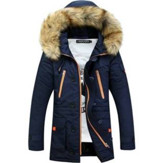 👉 Bontkraag jas marineblauw fluwelen XXL active mannen Katoenen pak met lange sectie Heren Plus Dikke warme Grote Liefhebbersjas, maat: (marineblauw)