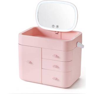 👉 Opbergdoos roze active Desktop cosmetische lade Huidverzorgingsproducten Stofdichte make-up doos met spiegel, stijl: AA-batterij (roze)