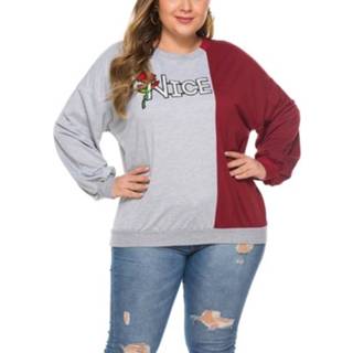 👉 Paillet wijnrood XL active Pailletten Letterstiksels Grote Maat Losse Trui Kleding (Kleur: Maat: XL)