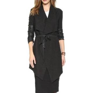 Wollen jas zwart XL active Splicing mouwen bandbreedte losse kraag (kleur: maat: XL)
