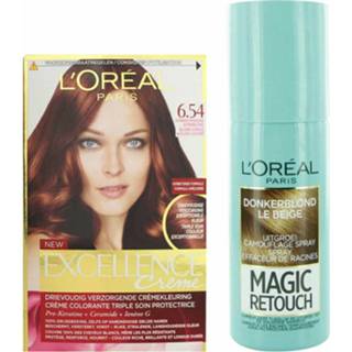 👉 Haarkleuring active L'Oréal Excellence Creme Haarverf 6.54 Donker Mahonie Koperblond + Magic Retouch Uitgroeispray Donkerblond 75 ml Pakket 7434948730706