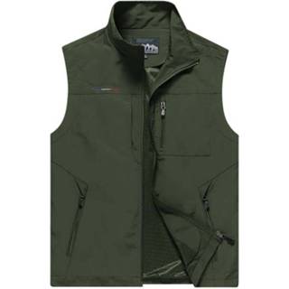 👉 Vest legergroen 5XL active mannen Heren Mouwloos Stand Kraag Los Meerdere zakken (Kleur: Maat: 5XL)