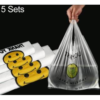 👉 Plastic zak transparante active 5 sets 3C smiley boodschappentas verpakkingstas (50 stuks / set), afmeting: 24x40cm