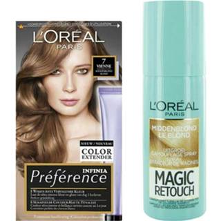👉 Haarkleuring active L'Oréal Preference 07 Vienne - Midden Blond + Magic Retouch Uitgroeispray Middenblond 75 ml Pakket 7434940125128