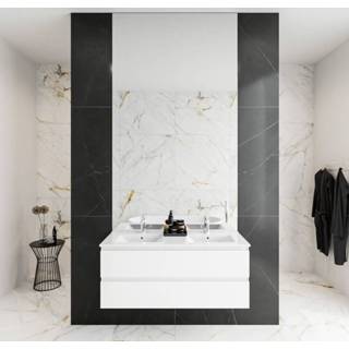 👉 Badmeubel MDF talc glans MONDIAZ DENTA 120cm 2 lades wastafel denia dubbel kraangaten DT77341007 6011435281289