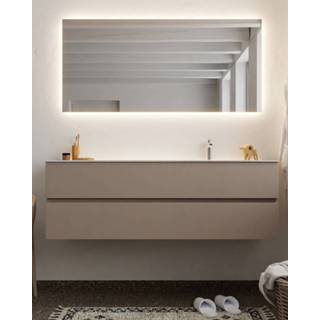 👉 Badmeubel MDF smoke mat MONDIAZ VICA 150cm 2 lades wastafel cloud rechts zonder kraangat NV76341968 6011437854818