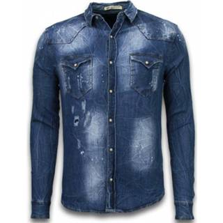 👉 Denim shirt l male blauw - SpijkerBlouse Slim Fit Long Sleeve