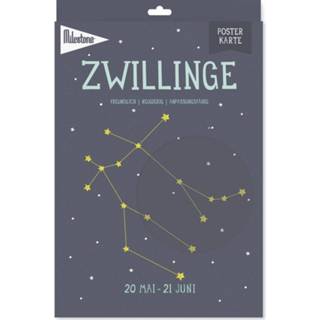 👉 Milestone poster sterrenbeeld Tweelingen A4 papier blauw (DE)