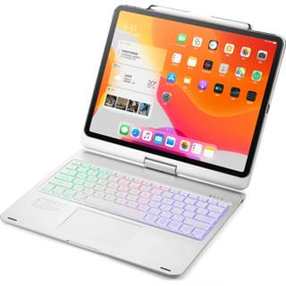 👉 Bluetooth toetsenbord zilver active IPad Pro - 12.9 inch (2021, 2020 en 2018) QWERTY hoes verlichting Touchpad 360 graden draaibaar 8719793142430