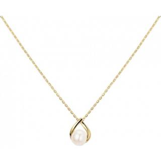 👉 Hals ketting active Geelgouden Klassiek Collier met Zoetwaterparel Hanger