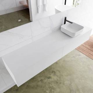 👉 Badmeubel solid surface talc mat MONDIAZ LAGOM 190cm 2 lades Wastafel BINX opzetkom rechts 1 kraangat M64189TAM1M49903R 6011434058004