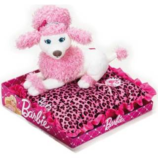 👉 Wit roze pluche junior Barbie knuffelpoedel kussen 30 x cm wit/roze 8720585093038