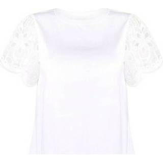 👉 Shirt l vrouwen wit Lace sleeve t-shirt