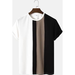 👉 Shirt polyester s male wit Block Stripe Knitted T-Shirts
