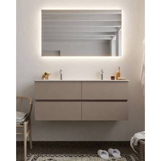 👉 Badmeubel MDF smoke mat MONDIAZ VICA 120cm 2 lades wastafel denia dubbel met kraangaten NV76341945 6011445810899