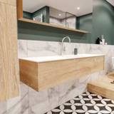 👉 Badmeubel melamine Washed Oak MONDIAZ LUSH 150cm 1 lade wastafel cloud midden zonder kraangat A40132WOA0M35216 6011438525526