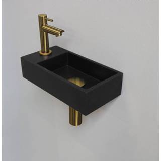 👉 Fonteinset zwart quartz goud rechthoek versus links INK 36x18x9 cm Met Kraangat Brushed Mat 8718835105808