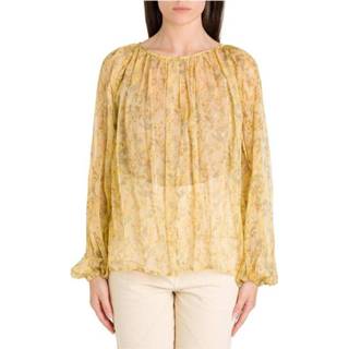 👉 Blous m vrouwen geel Floral Blouse in Chiffon