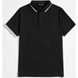 👉 Poloshirt polyester zwart mannen Preppy Gestreept voor man Voorpand met Knoopjes