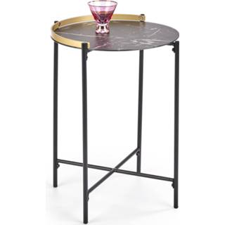 👉 Koffietafeltje zwart goud marmer staal glas engels Ronde Koffietafel - Bijzettafeltje Look Glazen Blad Vintage Hollywood Regency Stijl Dark Marble Mat 60x45x45cm 8720359707154