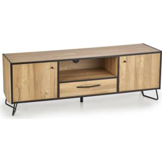 👉 Beige hout MDF Tv-Tafel - Tv-Meubel Veel Opbergruimte Met Lade en Deurtjes Retro Design Vintage Look Industrieel Ontwerp Naturel 158x40x54cm 8720359709103