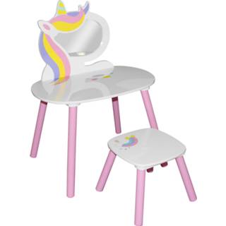👉 Kindertafel roze wit kunststof jeugd kinderen Unicorn + Stoel - Eenhoorn Magische Speeltafel Met Spiegel Kinder Kaptafel Kids Make-up Tafel 45x80x60cm 8720359708519