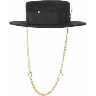 👉 L vrouwen zwart Piercing Felt Canotier Hat
