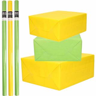👉 Inpakpapier geel groen 6x Rollen kraft pakket geel/groen lente/Pasen 200 x 70 cm