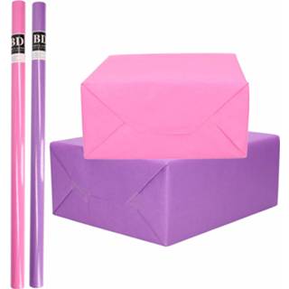 👉 Inpakpapier roze paars meisjes vrouwen 6x Rollen kraft pakket roze/paars voor meisjes/dames 200 x 70 cm
